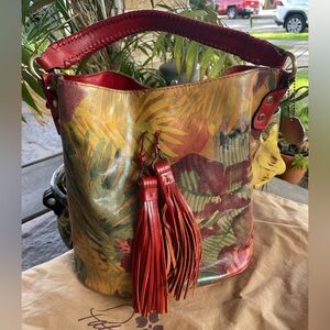 Tropical Print Leather Bucket Bag